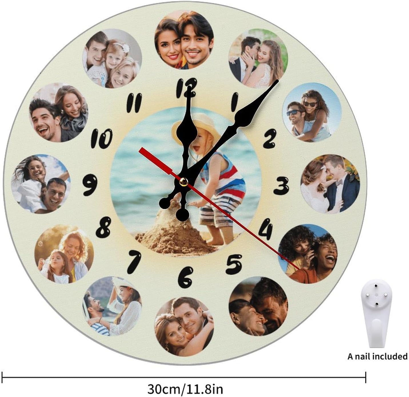 Custom Wall Clock,Personalized Wood Clock add Your Photo/Text,Customizable Silent Round Decoration for Kitchen Bathroom 12inch style8