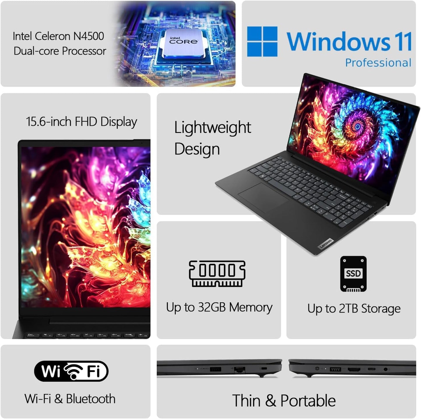 Lenovo 15.6 Laptop, Intel Dual-Core Processor, 16Gb Memory, 1Tb Pcie Ssd, 15.6 Fhd (1920 X 1080) Anti-Glare Display, Hdmi, Ether