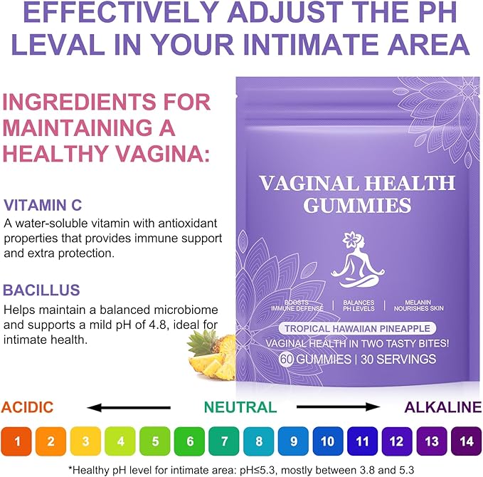 Feminine PH Balance Gummies for Women - Vital Feminine Natural Hawaiian Pineapple Probiotics Gummies for Women’s Health & Wellness - Immune Support - Vegan, Gluten-Free - 30 Servings