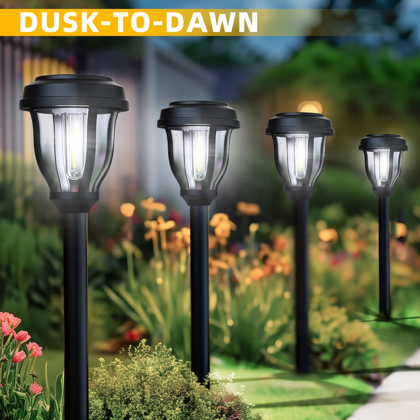 DERAYSION Solar Pathway Lights, 12 Pack, Auto On/Off, Waterproof, Cold White, Model B90H