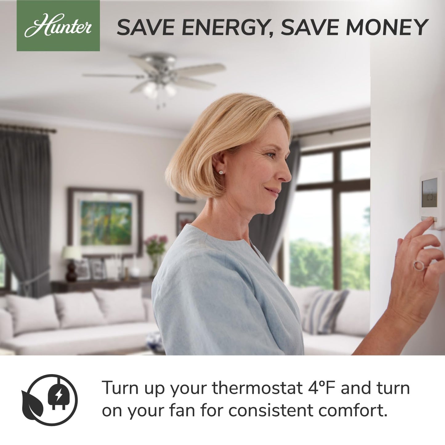 Hunter 52 inch Indoor Ceiling Fan with LED Light - White Ceiling Fan with Pull Chain, For Bedroom or Living Room, Standard Mount, No Remote, 5 Blades, Includes Bulbs - Newsome 53310, Fresh White
