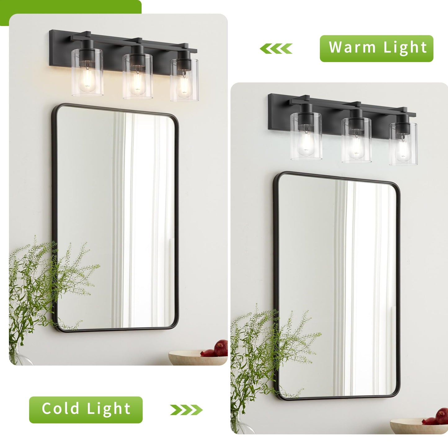 Espird Bathroom Vanity Light,3 Light Matte Black Light Fixture with Thickened Clear Glass Shade, 21 inch Modern Wall Sconce, Bathrooms Vanity Light Over Mirror for Bathroom