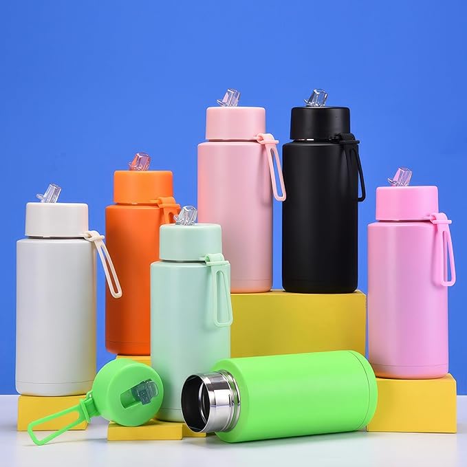 AGH 30oz Water Bottle - Double Wall Vacuum Insulated Stainless Steel Tumbler with Straw - Green