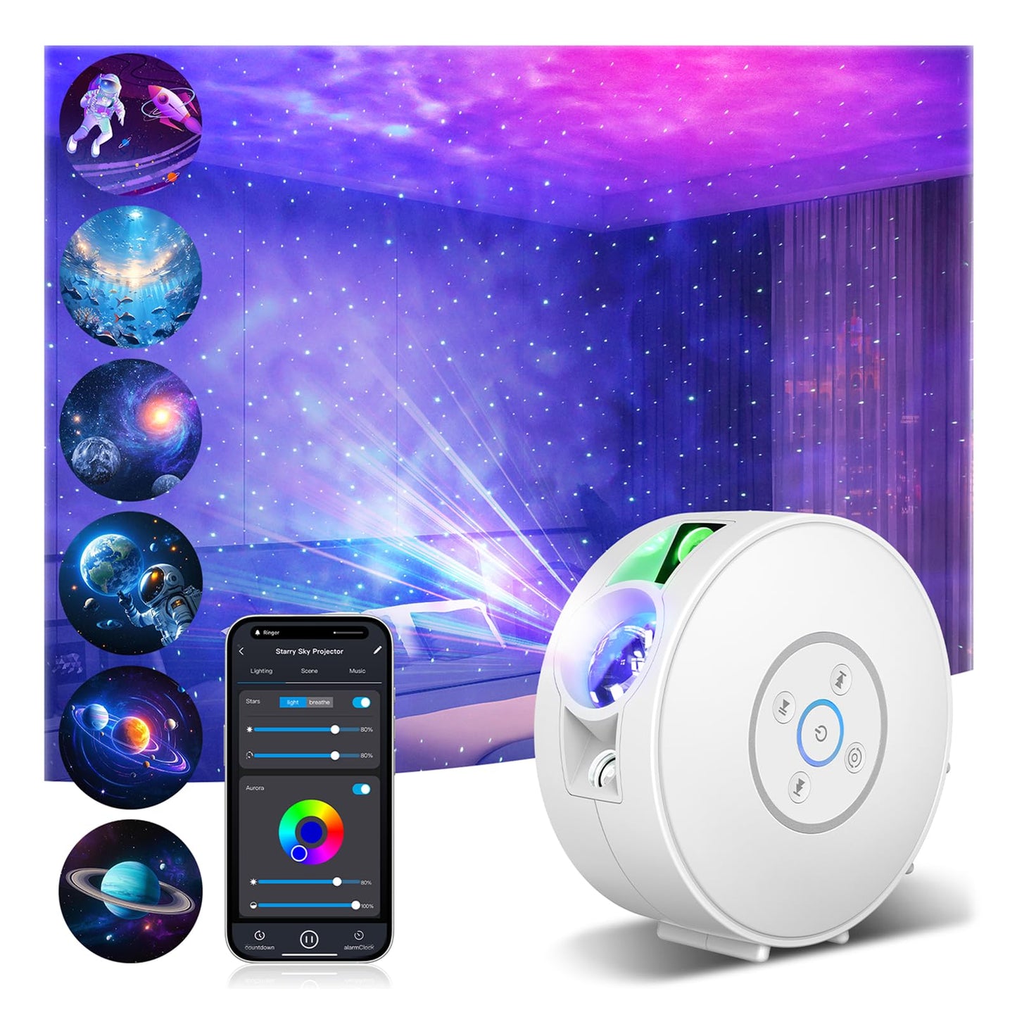 Smart Star Light Projector Galaxy Projector With 6 Projection Slide Smart App & Voice Control Rotatable Galaxy Lamp With 24H Timer And 37 White Noises Cloud Light Gift For Kids Room Decor(White)