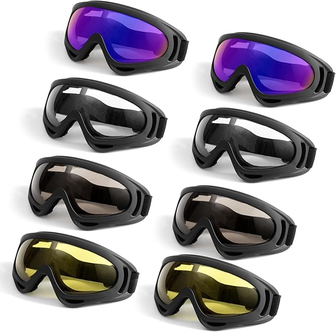 Ukontagood 8 Pack Ski Goggles, Motorcycle Goggles Dirt Bike Goggle, Snowboard Goggles for Adult Men Women Youth