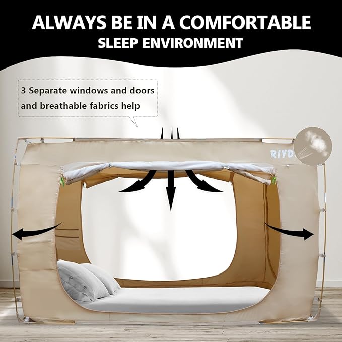 Bed Tent Bed Canopy Bunk Twin Size Tents for Adult and Kids- Portable Dream Tent Indoor Sleeping Tents 70% Blackout with 3 Doors Breathable Big Space Tents