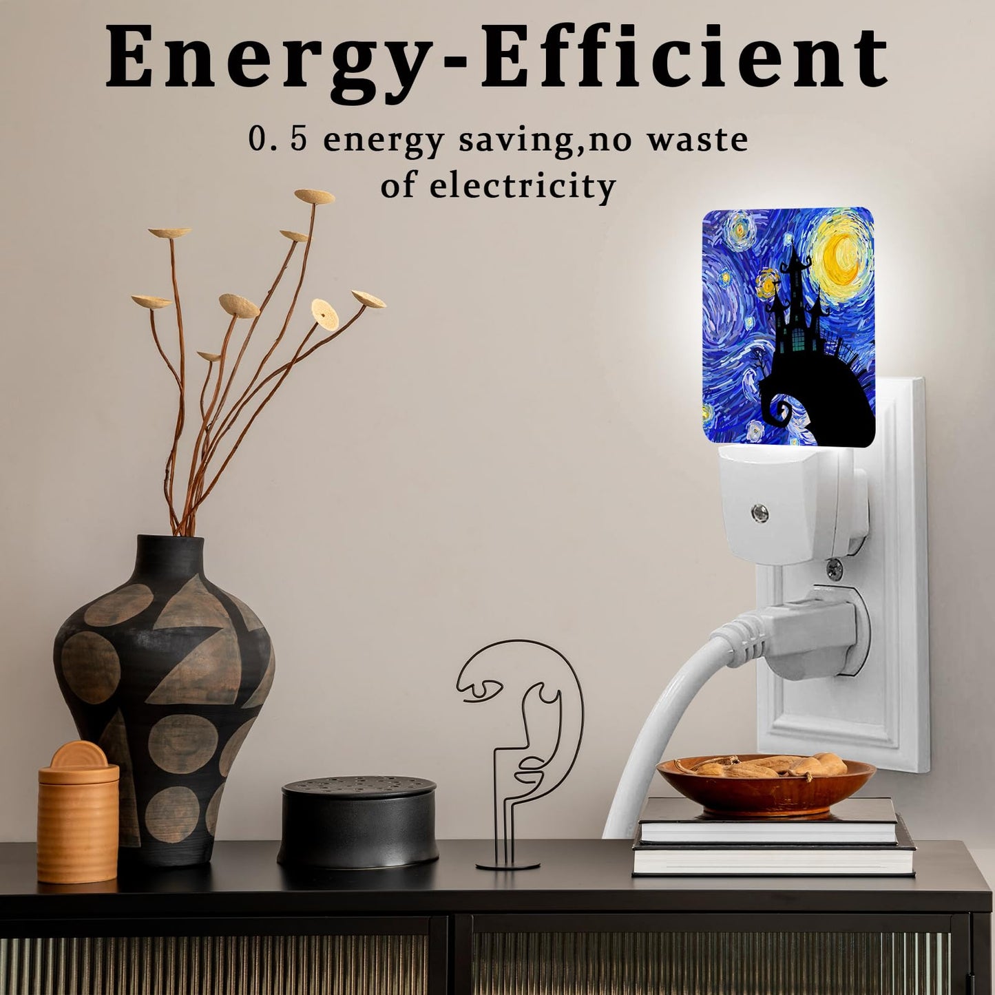 Slhfdkl Starry Night Light  Plug-Into Wall Halloween Nightlight Lamp With Dusk To Dawn Sensor  Led Lamp 0.5W Energy Efficient For Boys Girls mature-themeds Home Decor