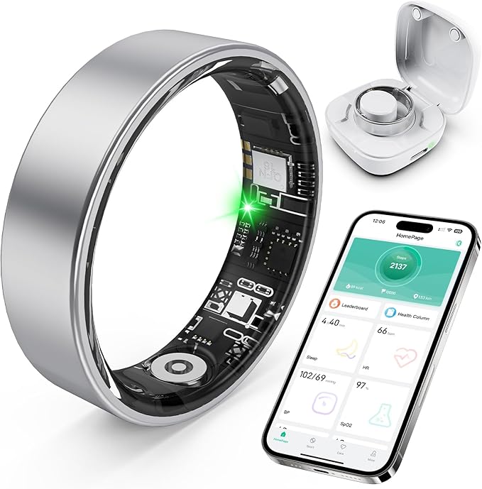 SARUNN ER Smart Ring with Sleep Monitoring, Step Counting, Heart Rate, Blood Oxygen for iPhone and Android, No Subscriptio...