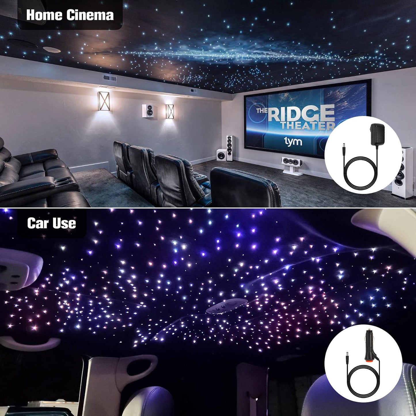 Chinly 16W 650Pcs 0.03In 13.1Ft Fiber Optic Lights Star Ceiling Headliner Light Kit  App Car Use Bluetooth Rgbw Led  Remote Music Mode Optical Fiber+Adapter+smoky aroma Lighter For Car/Home Theater