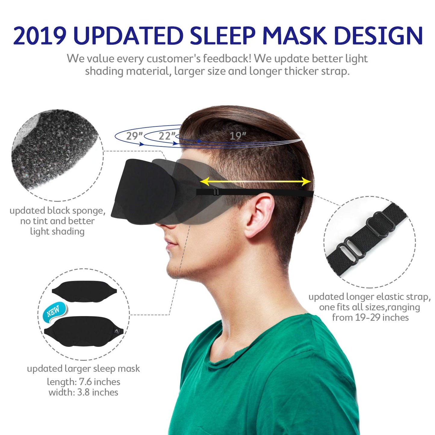 Mavogel Cotton Sleep Mask - Updated Design Light Blocking Sleep Mask, Soft and Comfortable Eye Blindfold for Men Women, Eye Mask for Sleeping/Shift Work, Includes Travel Pouch, Grey & Black
