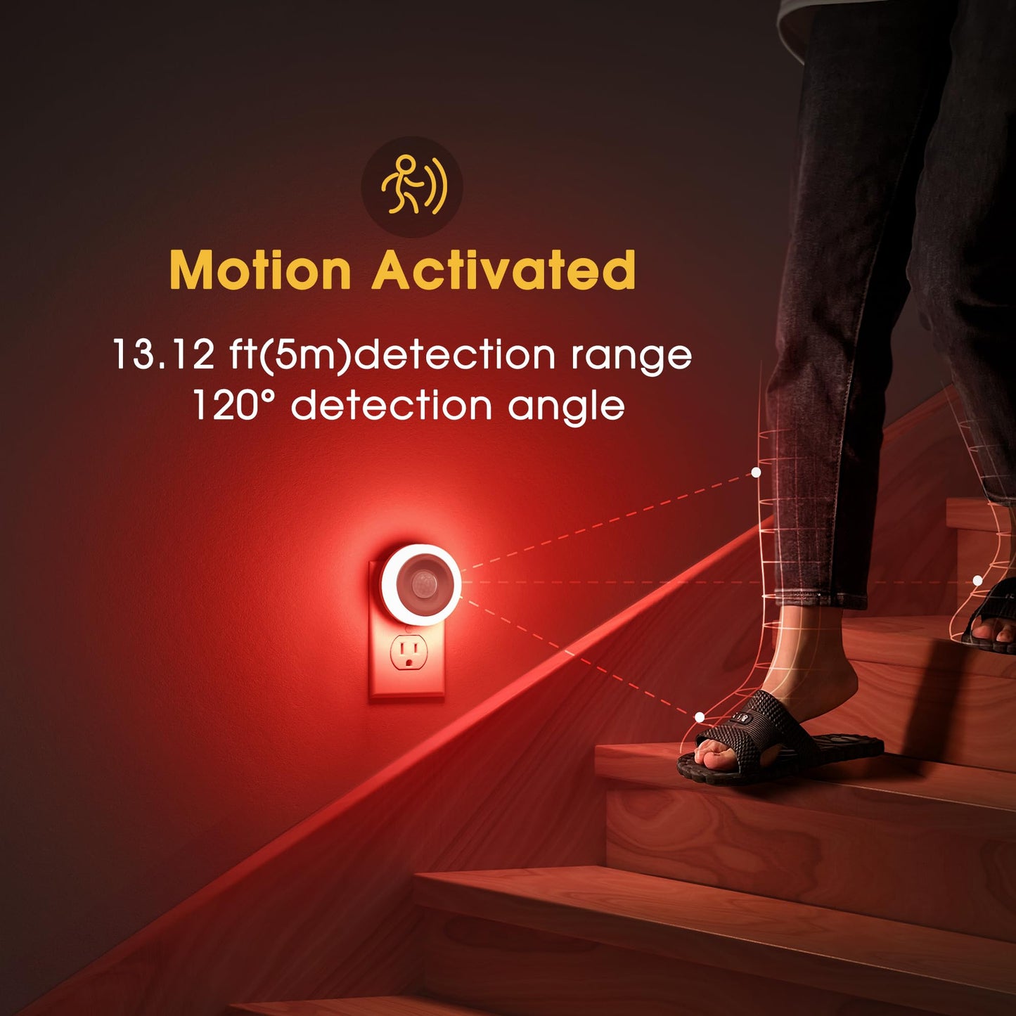Briignite Motion Sensor Night Light, Auto On/Off, LED, 0.6W, 2 Pack, Red