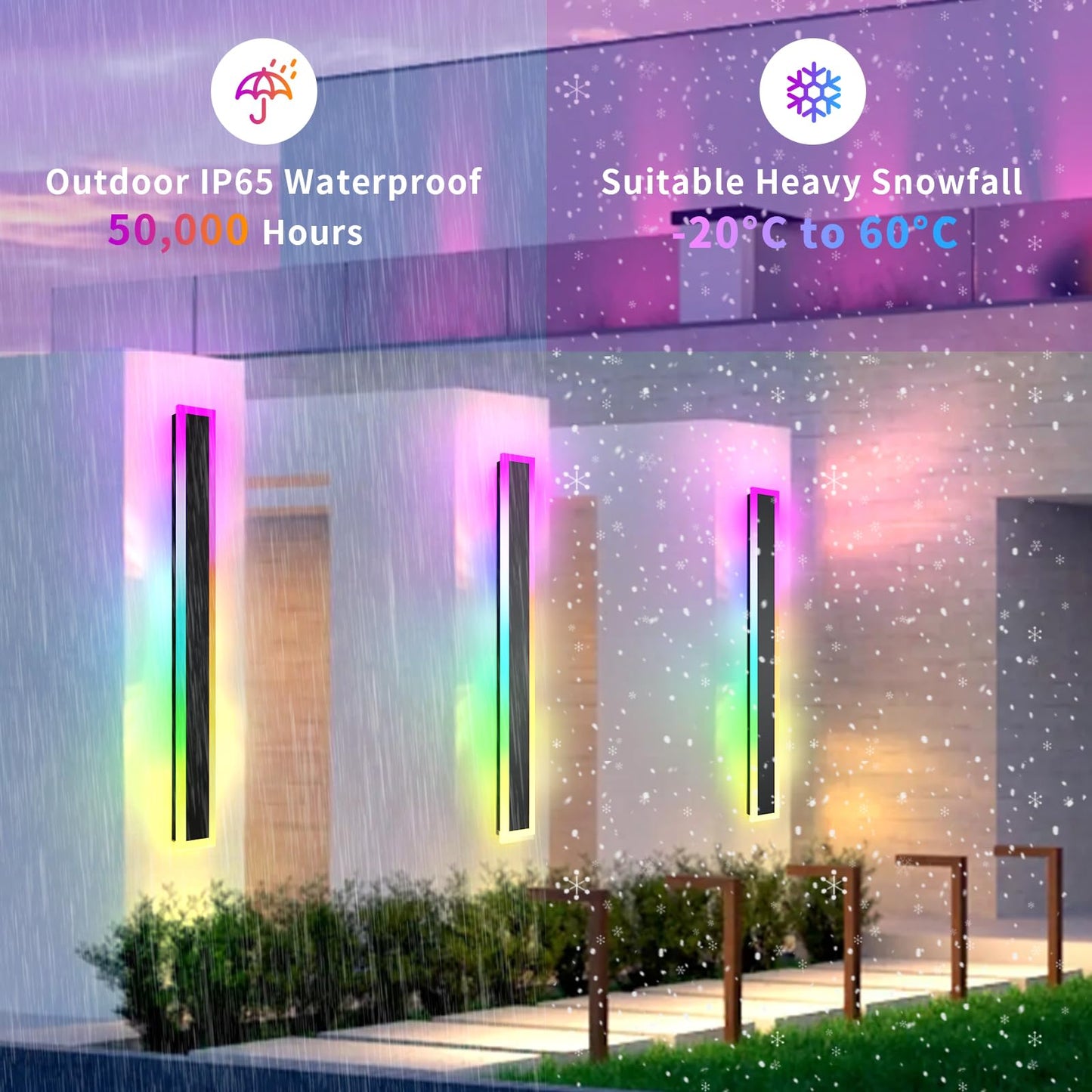 Zihoi RGB Long Wall Lights, 57 inch LED Waterproof Sconce, Dimmable Remote APP Control, Acrylic, Model RGBBD1462