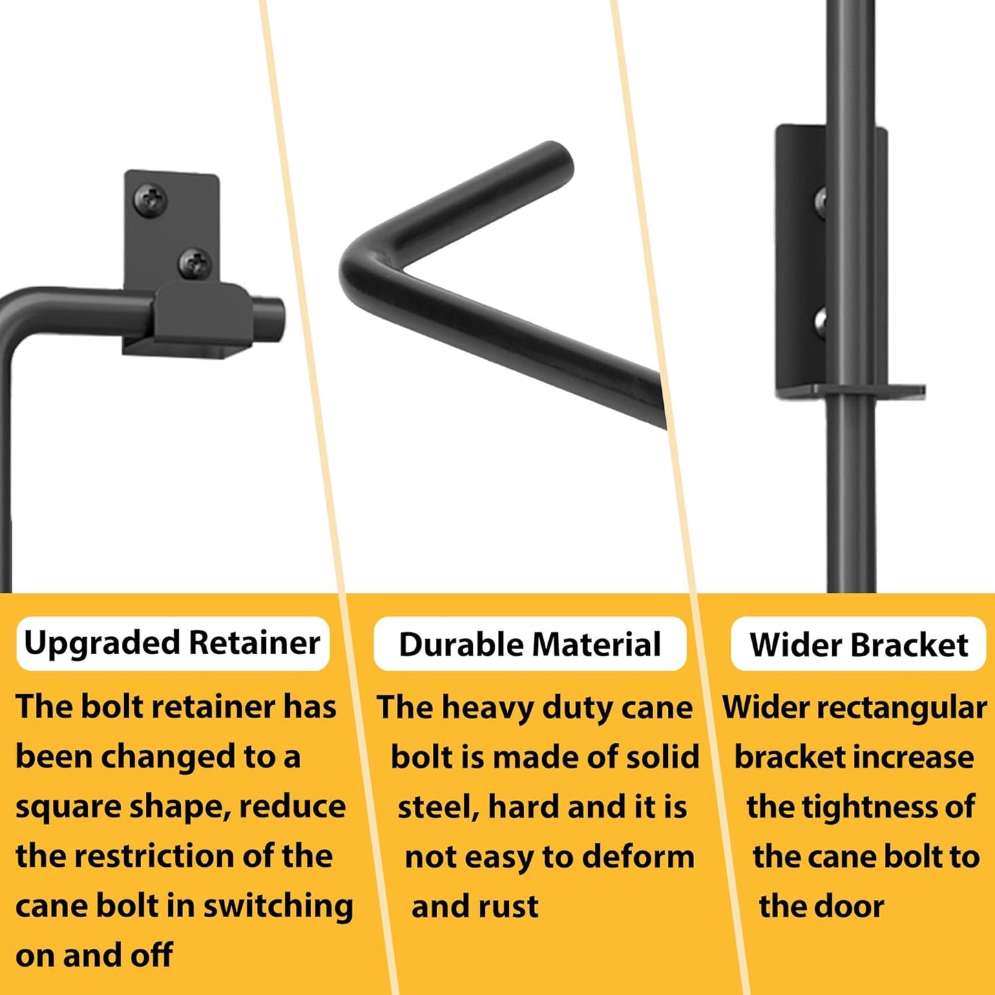 24" Heavy Duty Cane Bolts for Gates with Upgraded Square Hardware Gate Drop Rod with Black Finish for Wood PVC Vinyl Fences Gates, Double Doors-2 Pack