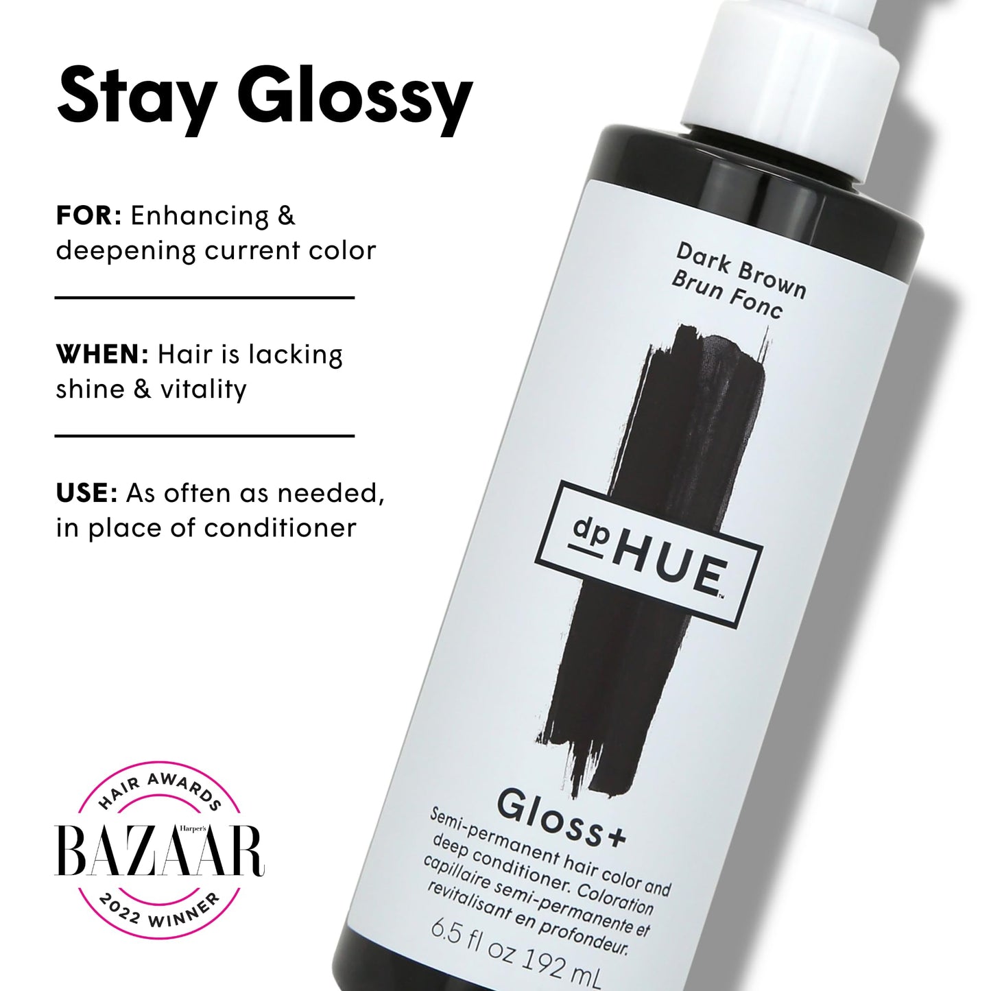 dpHUE Gloss+, Dark Brown - 6.5 oz (8-12 Applications) - Semi-Permanent Hair Color & Conditioner - Lasts Up to Eight Washes - Par