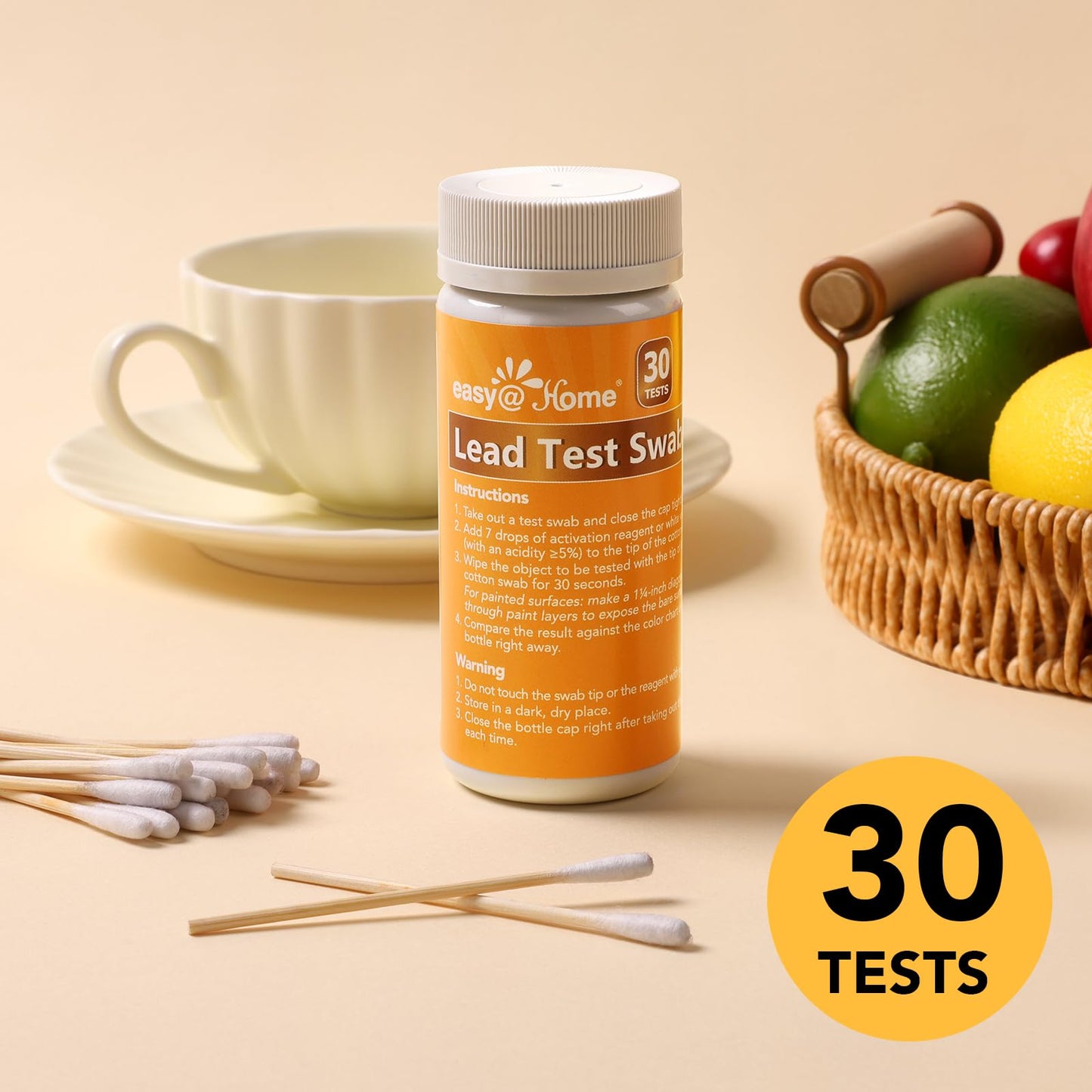 Easy@Home Lead Test Kit – 30 Rapid Testing Swabs with 30‑Second Colour‑Change Results. at Home Lead Test Kits Use for Paint, Toys, Dishes, Metals, Ceramic, Wood #EZLT-S:30