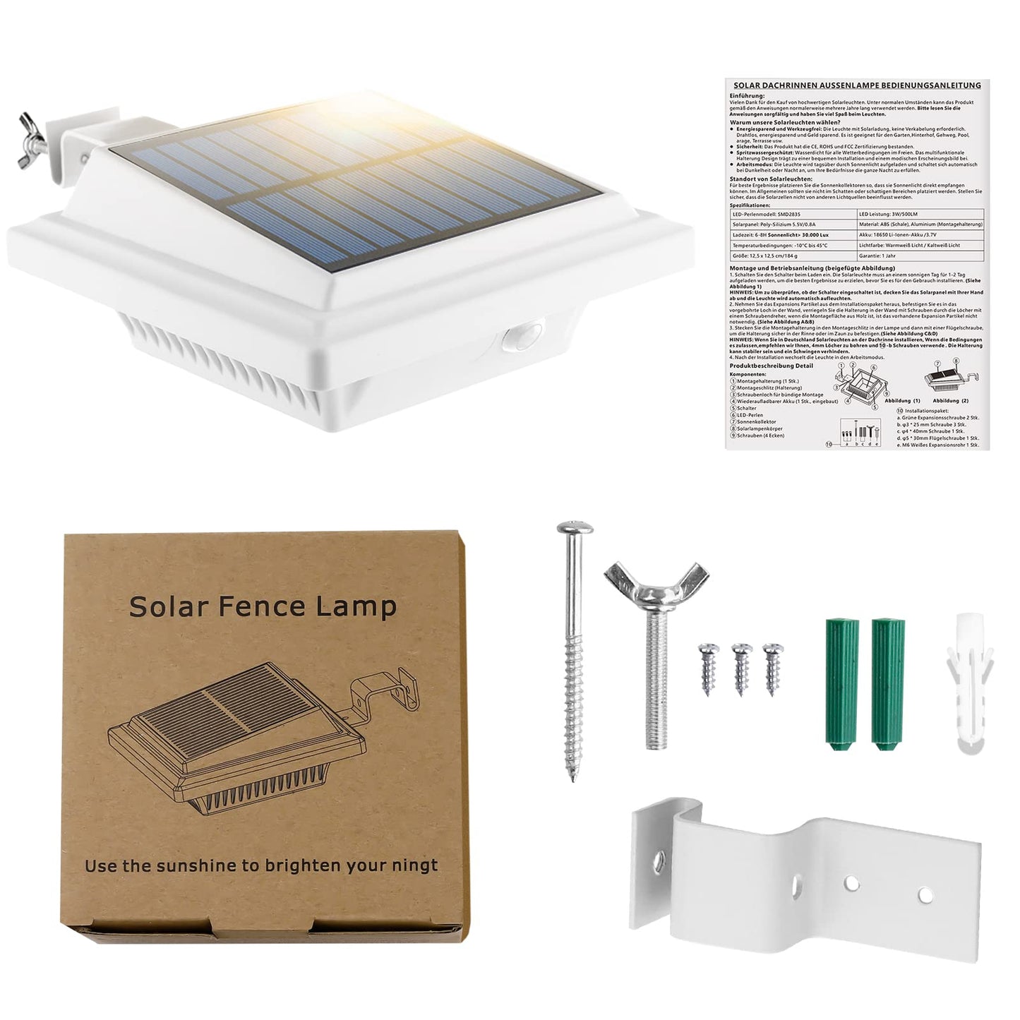 Uniquefire Solar Gutter Lights - 40 Leds Waterproof Fence & Deck Light - White/Warm White - 4 Pack - Durable Abs Material