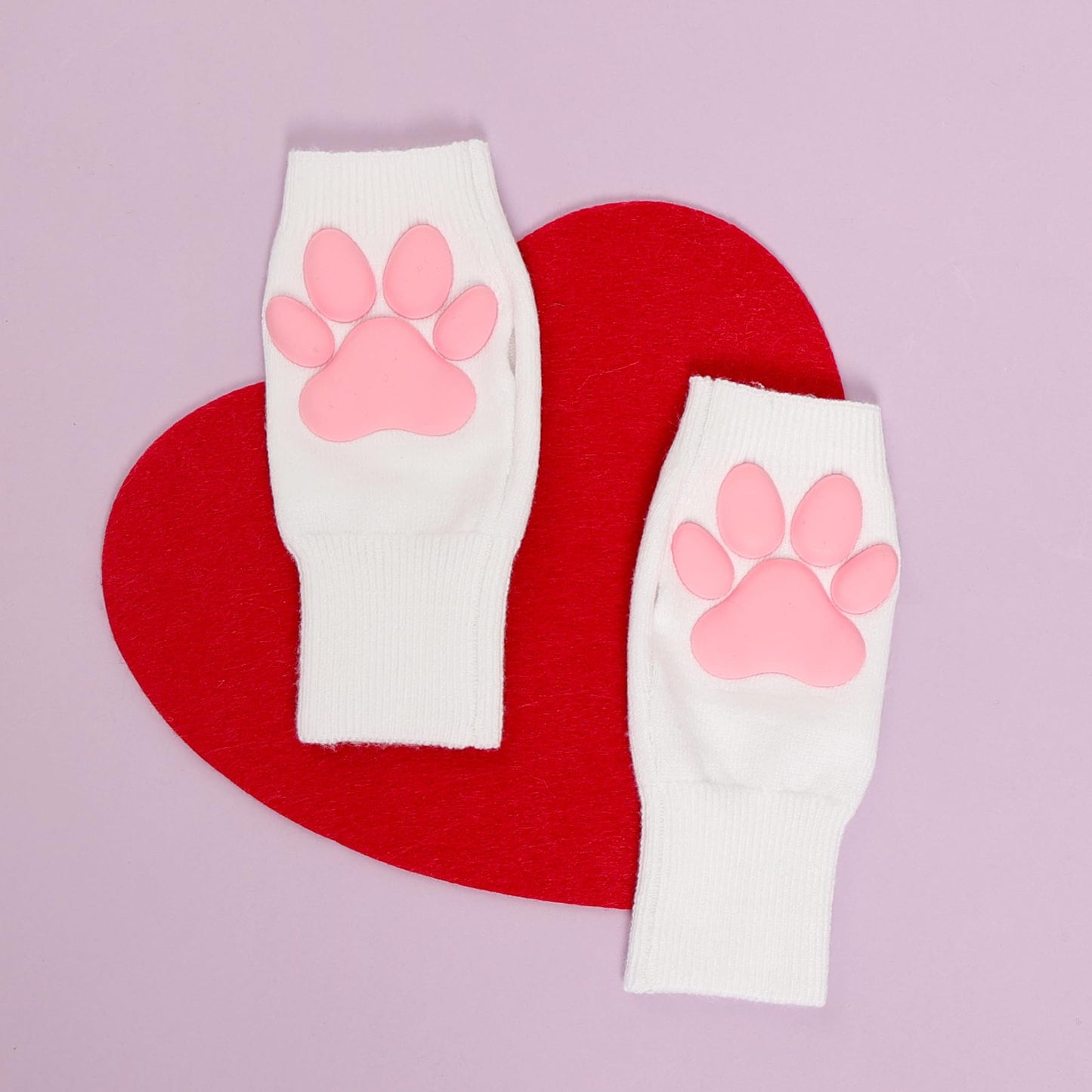 Nydotd Cat Paw Pad Mittens Gloves Kawaii Pink 3D Claw Fingerless Cute Cat Cosplay Gloves Sleeve for Girls Party (White, Short)