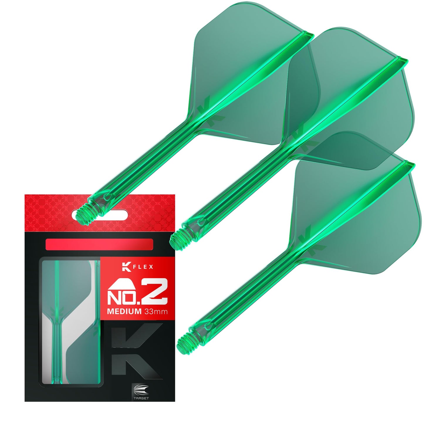 Target Darts K Flex Integrated Dart Flights And Shafts  No.2 Green (Medium) | Pack Of 3 K-Flex - No2  Kflex All In One Moulded Dart Flight & Stem | Professional Dart Accessories