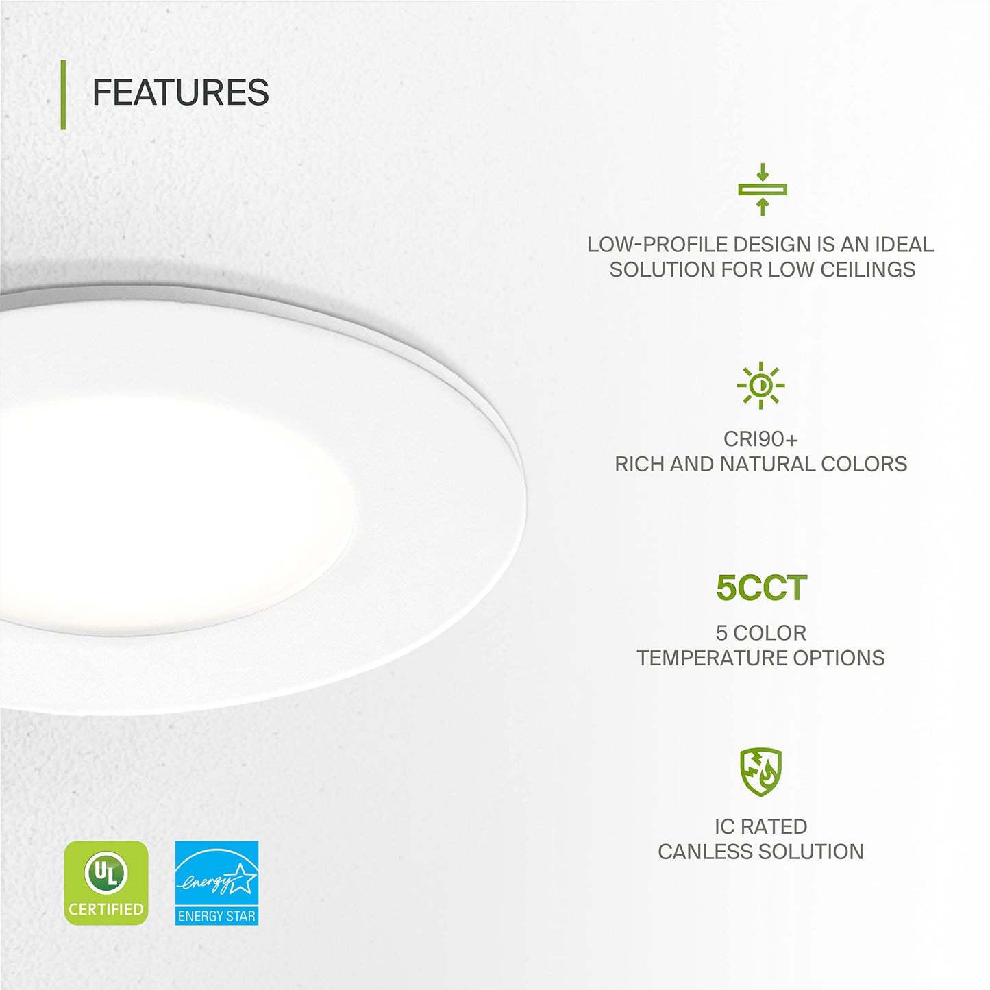 Asd 6 Pack 3 Inch Led Recessed Light 6W  5 Cct 2700K-5000K Cri90+  Ic Rated Ultra Thin Dimmable Ceiling Lights With J Box  Canless Wafer Downlight  Round Slim Panel Lighting  Ul Energy Star  White