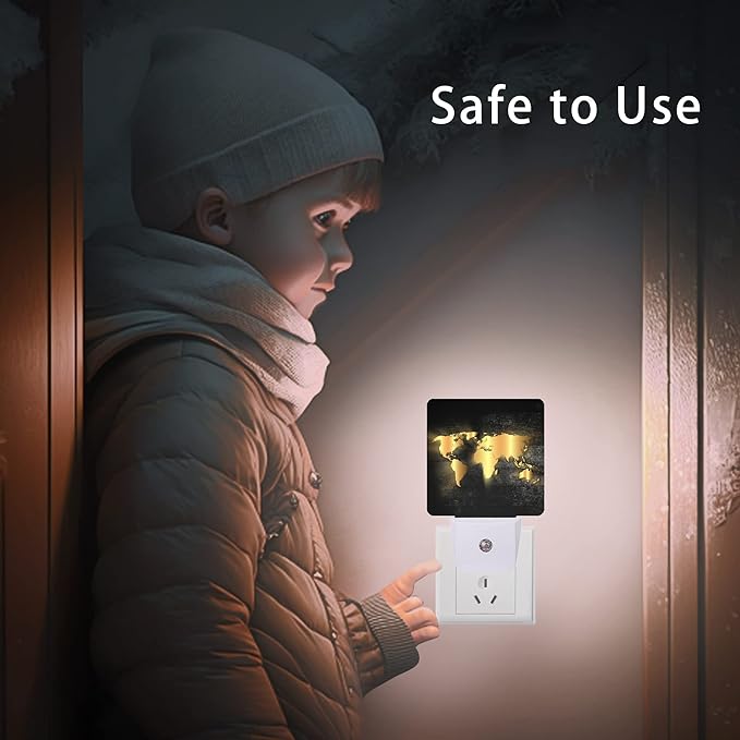 Golden World Map Night Light,Nautical Theme Night Lights Plug into Wall Led Night for Boys Girls Gifts, Dusk to Dawn Sensor Nightlight 0.5W Sleep Friendly