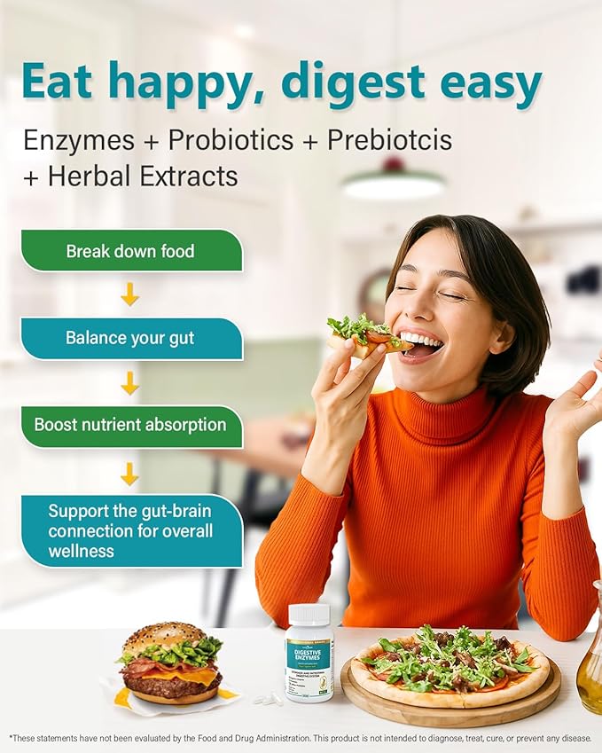 Digestive Enzymes with Probiotics Prebiotics for Women Men - Multi Enzyme for Bloating Relief, Gas, Constipation, Digestive & Gut Health, Vegan & Non-GMO | 90 Capsules