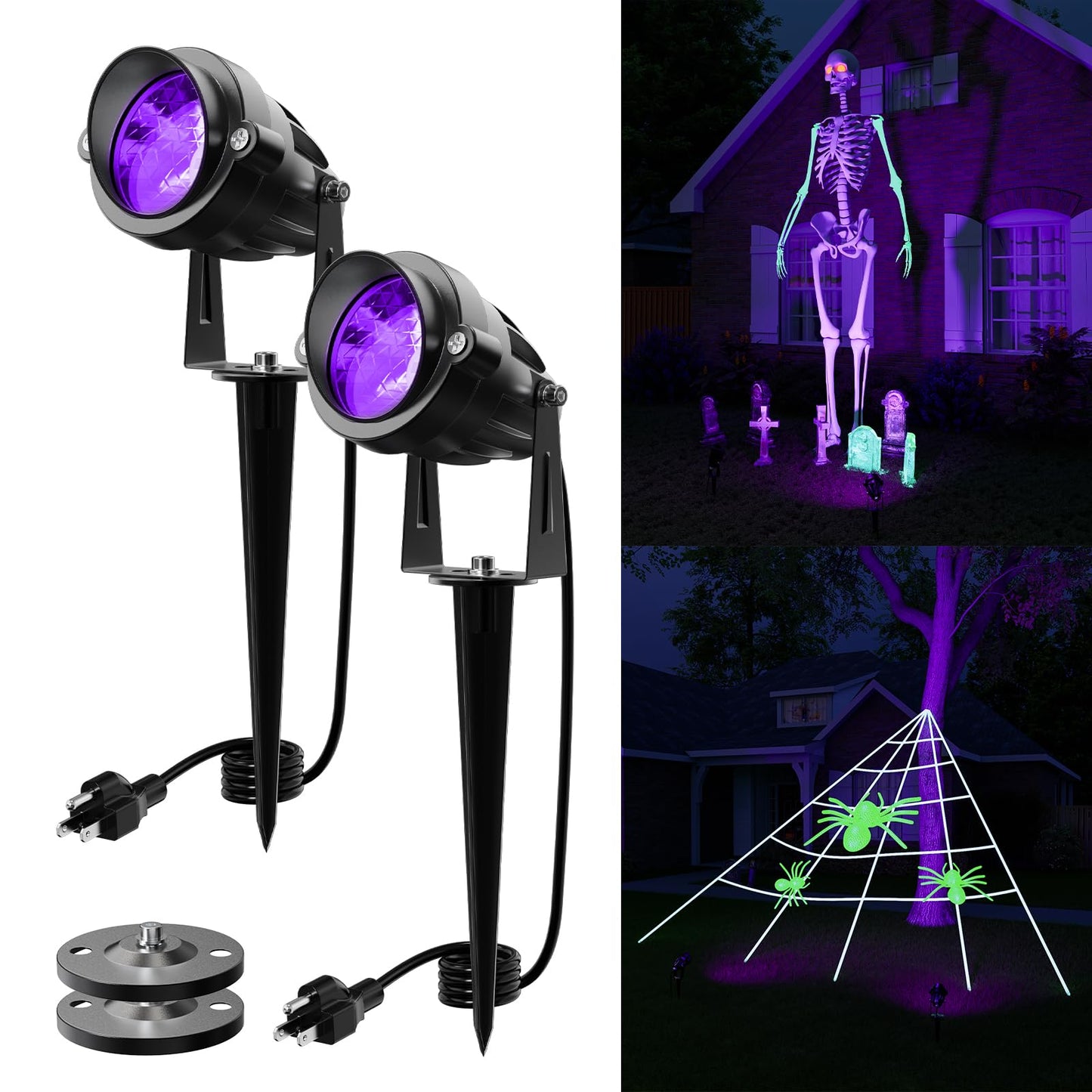 Uv Spotlights For Halloween Decorations 120V Outdoor Landscape Waterproof Blacklights Light Up Skeleton  Spider Web  Tombstones  Ghost  House  Plug-In Purple Spot Light Lighting House  Yard  Garden
