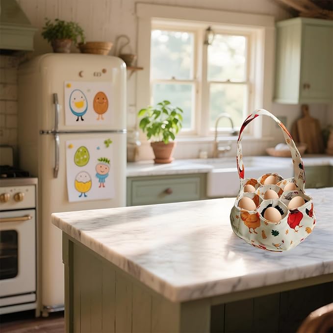 Large Egg Collecting Basket - UKJENT Chicken Egg Gathering Basket Machine Washable, Hold Different Size Eggs Collection Carrier Bag, Fresh Eggs Collector for Chicken Duck Goose, Farm & Home Use