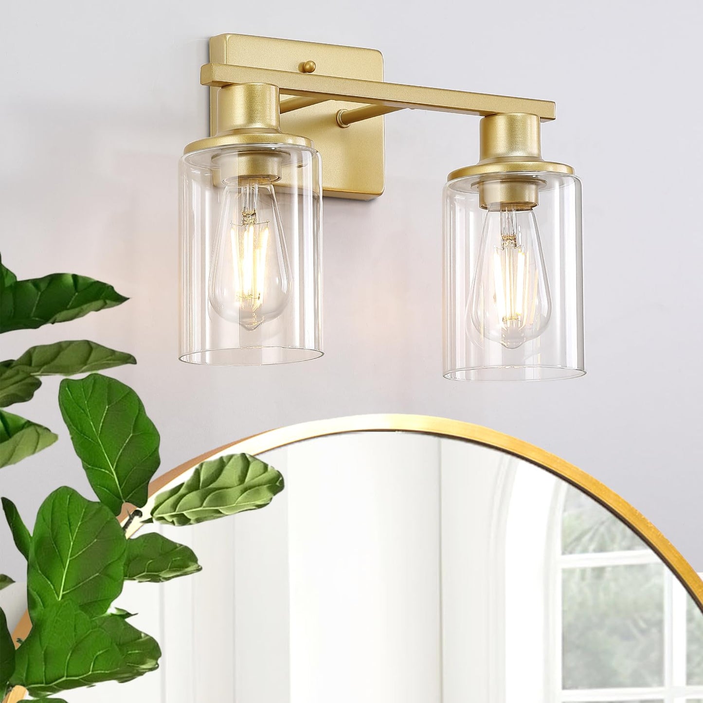 Litaddscen 2-Light Gold Bathroom Vanity Light Bathroom Light Fixtures Over Mirror With Clear Glass Shade Modern Wall Sconces Lighting For Kitchen Living Room Cabinet Hallway