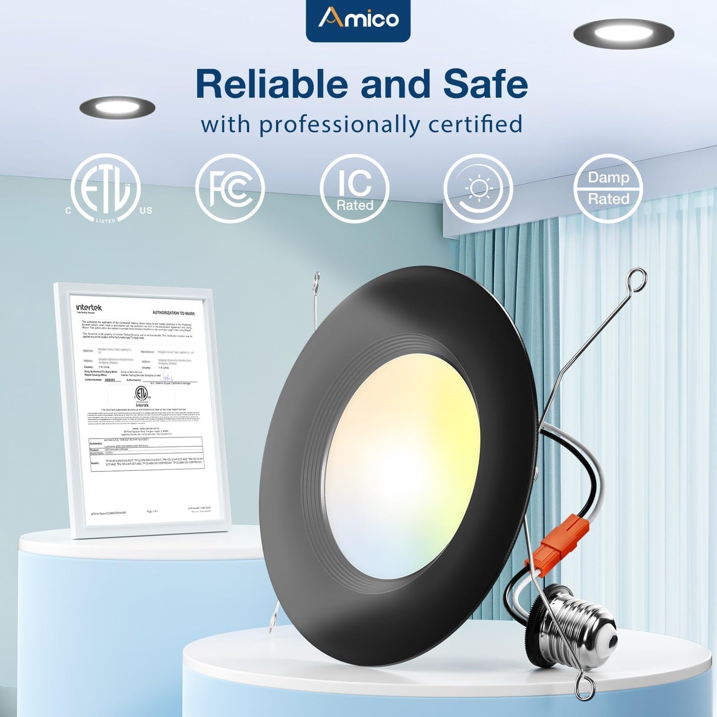 Amico 4 Pack 5/6 Inch 5Cct Led Recessed Lighting  Dimmable  12.5W=100W  950Lm  2700K/3000K/4000K/5000K/6000K Selectable  Retrofit Can Lights With Baffle Trim  Ic Rated - Etl & Fcc  Black