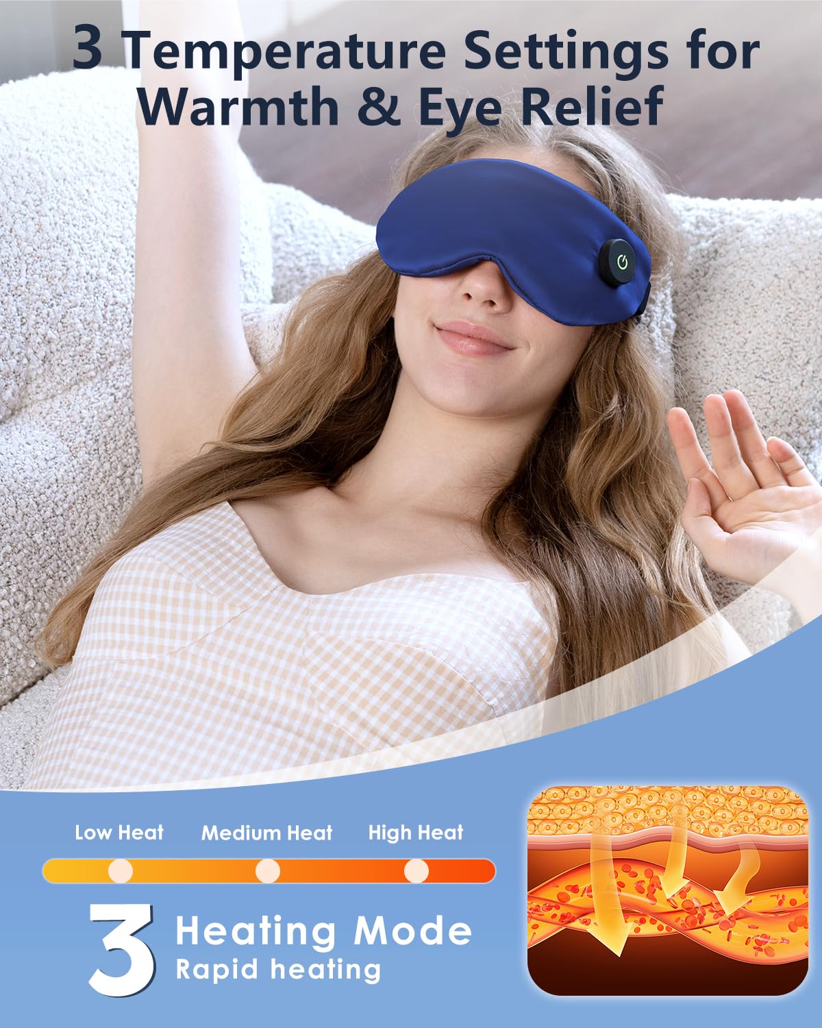 Aurorcness Heated Eye Mask for Dry Eyes – Cordless Warm Eye Compress, 100% Mulberry Silk Sleep Mask with Graphene Heating, 3 Heat Levels and Auto Shut-Off, Rechargeable and Washable