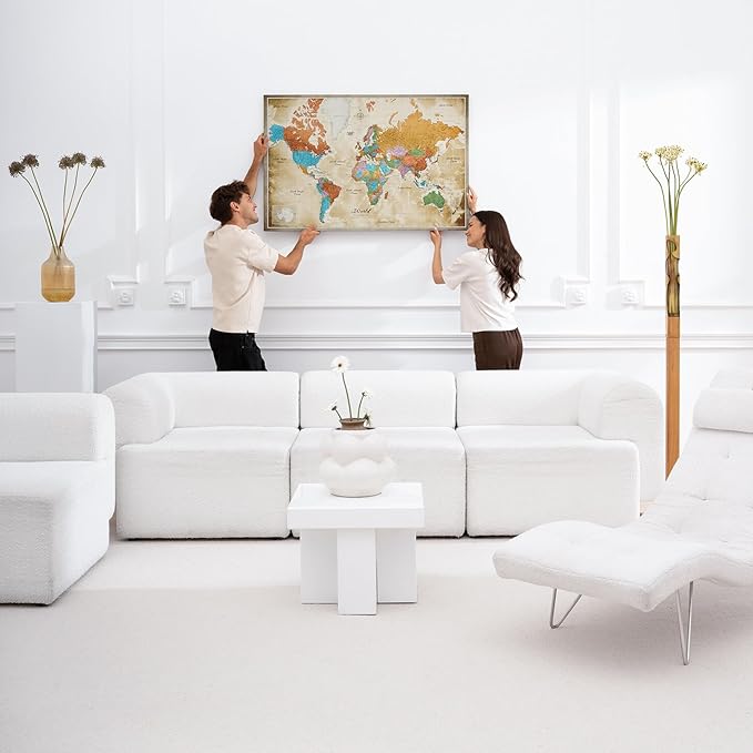 Canvas World Map with Cork Pin Board - English Lettering - Decorative Wall Decoration for All Rooms - Canvas Pictures with World Map Motif (150x100 cm, Pattern 3)
