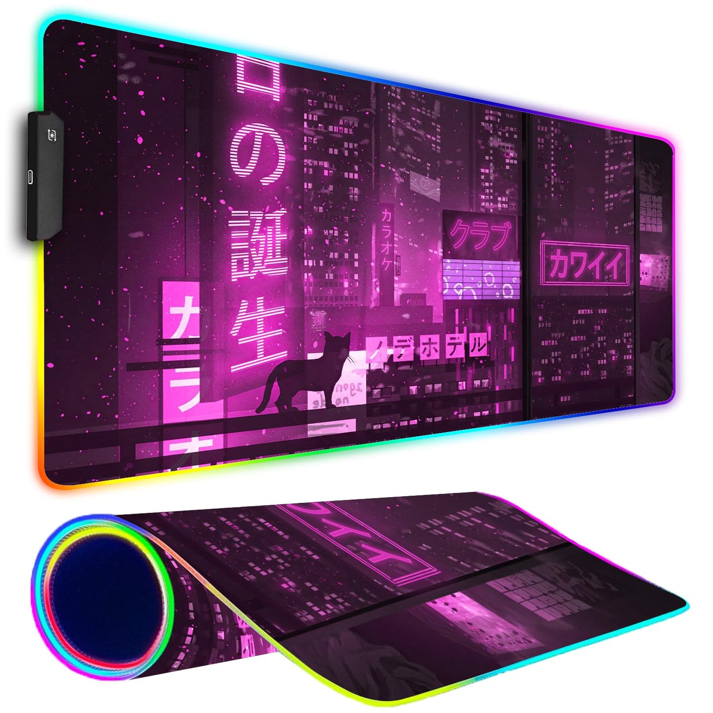 Armanza RGB Gaming Mouse Pad, Large Mousepad with Led Light, Gaming Accessories Keyboard Pad for Desk, Non-Slip Rubber Base Big Mouse Mat for Gamer, 31.5 X 11.8 Inch, Purple Anime