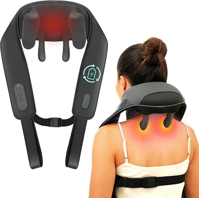Snailax Cordless Neck Shoulder Massager with Heat for Pain Relief Deep Tissue, Upgarded 4D Kneading, Shiatsu Back Neck Mas...
