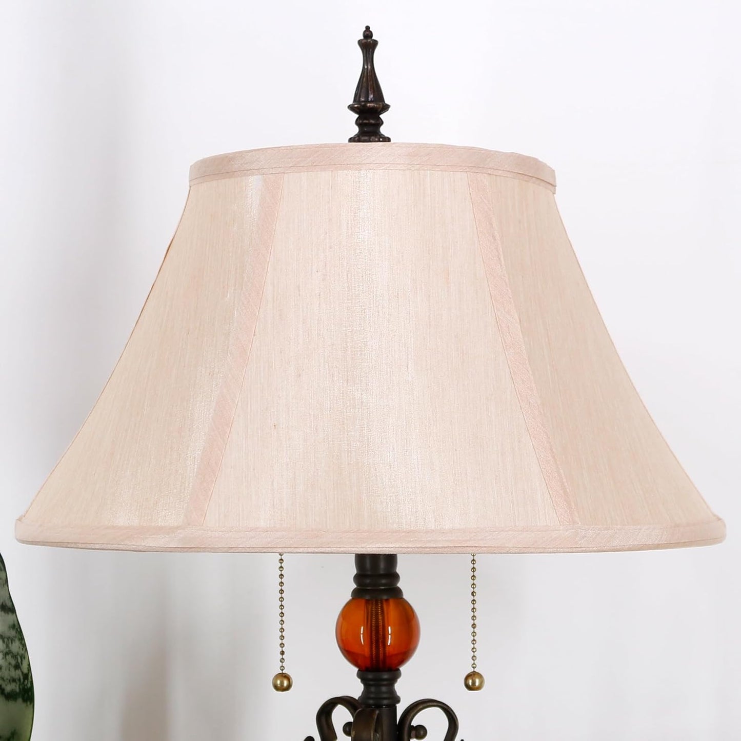 Table Lamp Mid-Century White Fabric Desk Reading Light with Antique Resin Metal Leaf Base 25 Inch Tall Decor for Living Room Office Bedroom