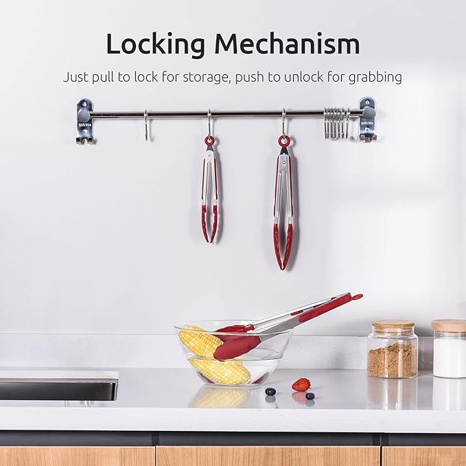 U-Taste 18/8 Stainless Steel Measuring Cups and Spoons Set and 600ºF High Heat-Resistant Kitchen Tong Set (Red)