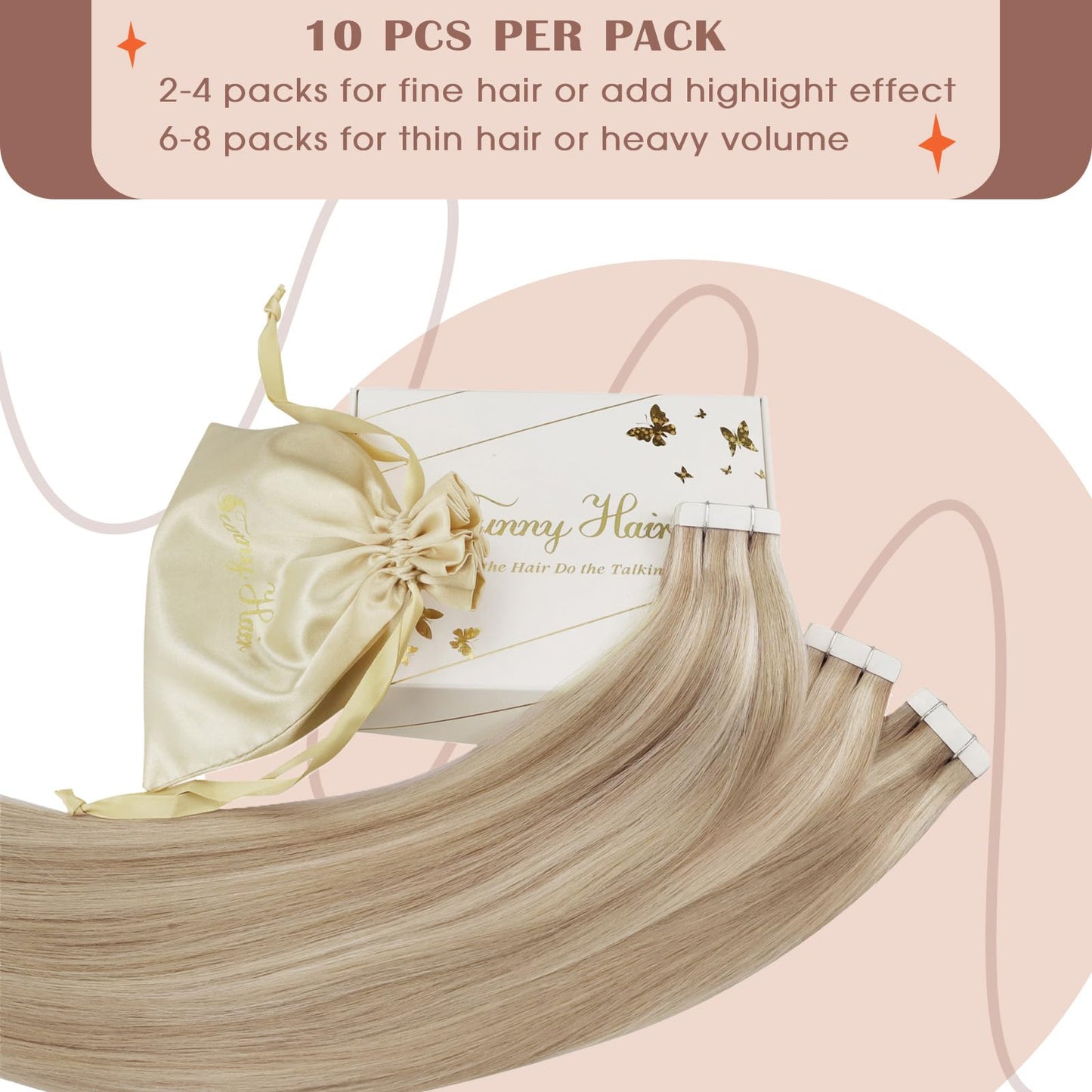 Sunny Hair Tape in Hair Extensions Real Human Hair Invisible Remy Hair Extensions Tape ins for Women Ash Blonde Highlight Bleach