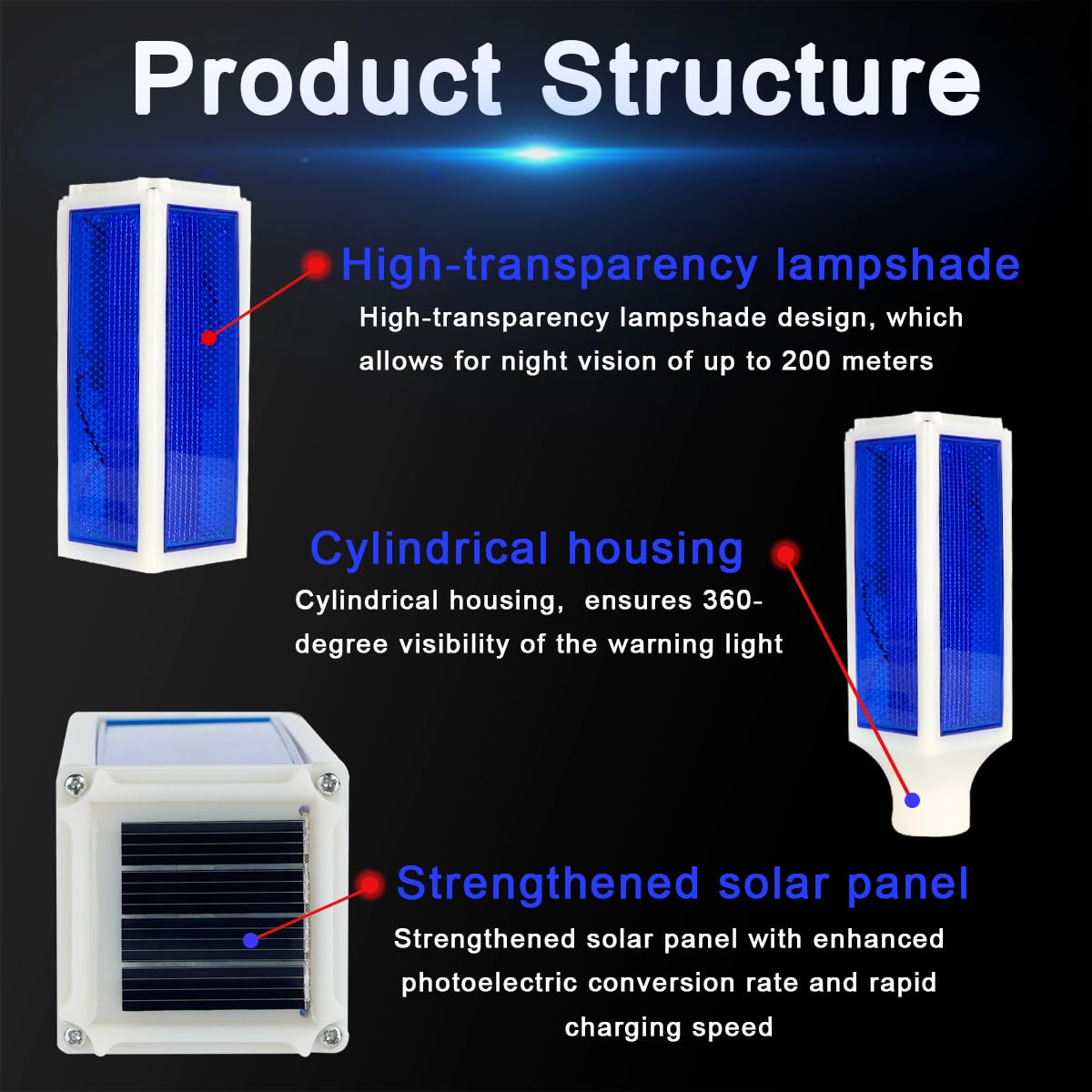 Aolyty Solar Lights Outdoor, Waterproof Driveway Markers Reflective, Warning Flash Light with 2 Lighting Modes, LED Solar Light 4 Pack for Parking Lots, Yard, Sidewalk, Stop Sign, 30 Inches (Blue)