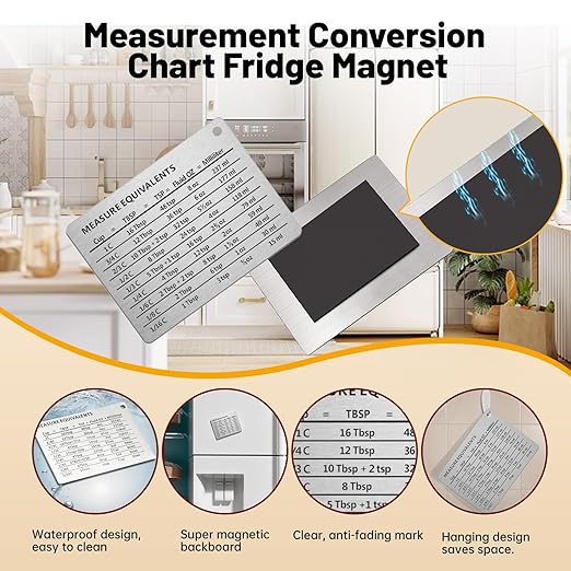 Measuring Cups 17-Piece Stainless Steel Measuring Set, Measuring Cups and Spoons with Leveler, Magnetic Conversion Chart, Black