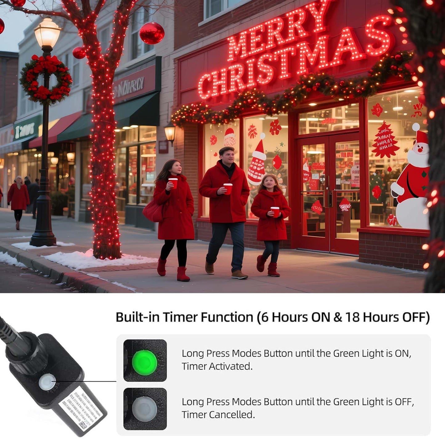 Tcamp 164Ft 500 Led Red Christmas Lights  8 Modes Christmas Tree Lights With Timer Memory Function  Green Wire Starry Fairy String Light For Xmas Tree Outdoor Indoor Decor