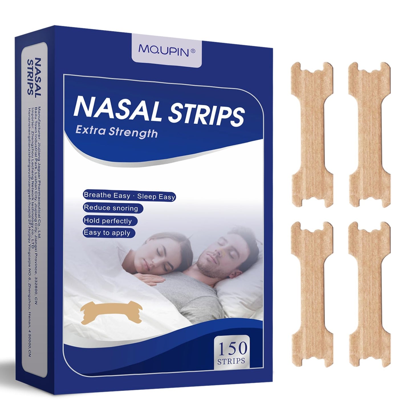 MQUPIN 150 Counts Nasal Strips Upgraded, Drug-Free, Safe, Long Effect, Reduction Snoring, Nasal Strips for Snoring Congestion Relief(66mm*19mm)