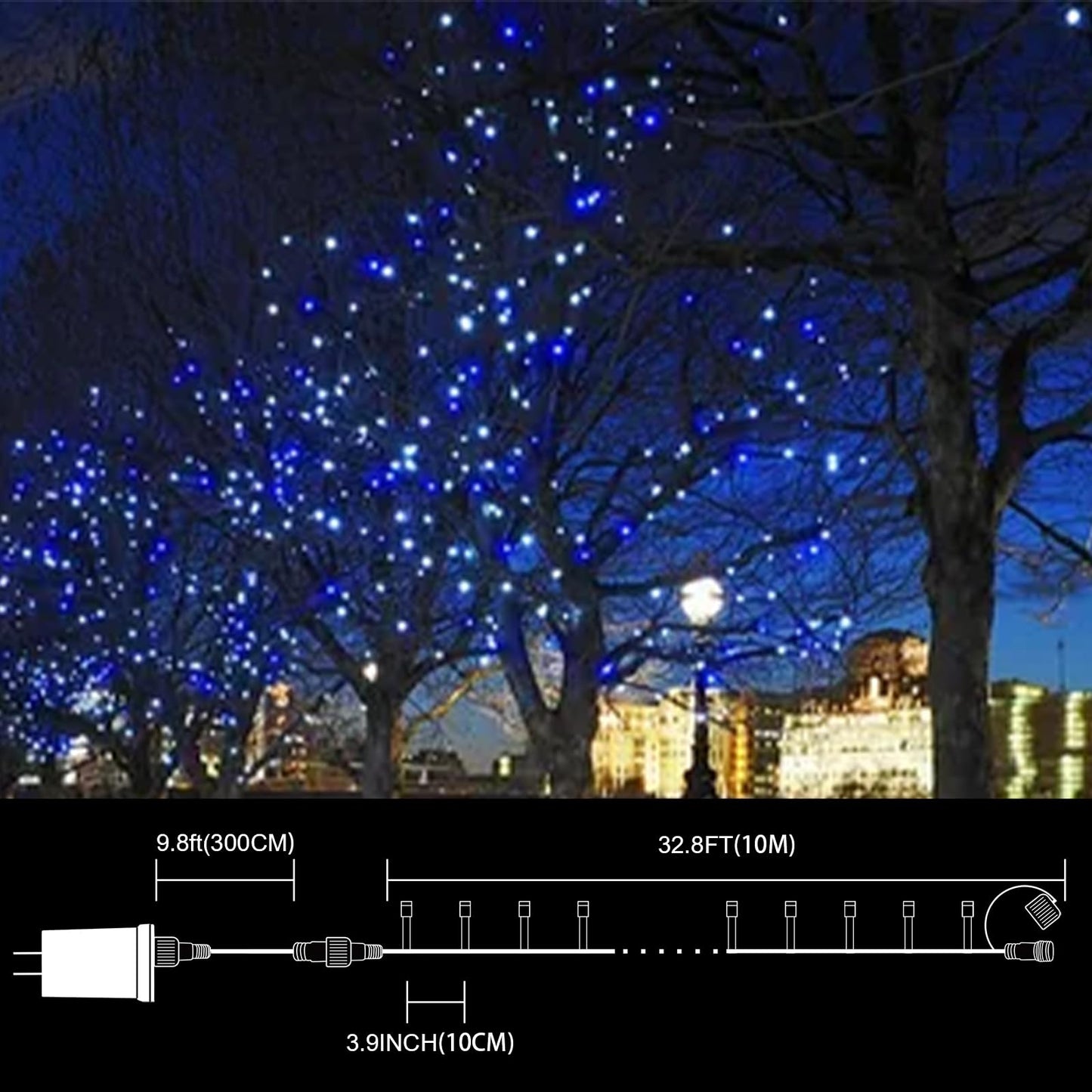 Lamphome 33Ft Christmas Decorative Mini Lights  100 Led Transparent Wire Fairy Starry String Lights Plug In  16 Lighting Modes For Outdoor Xmas Tree Wedding Party Decoration (White+Blue)