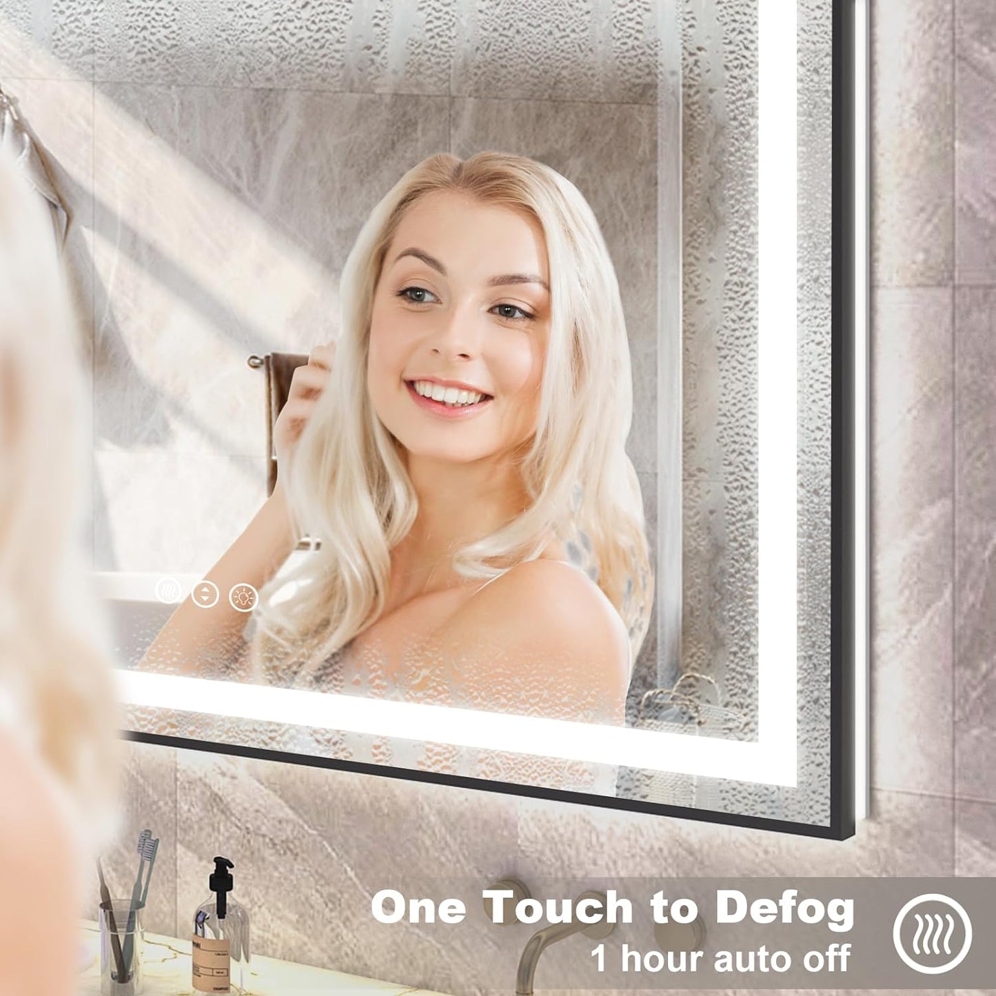 OKPAL LED Bathroom Mirror with Lights, 48x32 Black Frame LED Vanity Mirror, Lighted Mirrors for Bathroom Wall, Front and Backlit, Dimmable, Anti-Fog, 3 Colors, Shatterproof, ETL Listed