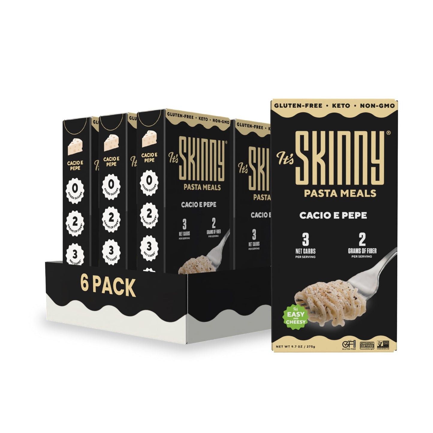 Its Skinny Cacio e Pepe - Low Carb Pasta, Gluten Free, Non-GMO, Keto-Friendly, Only 3 Net Carbs & 2g of Fiber per Serving, with