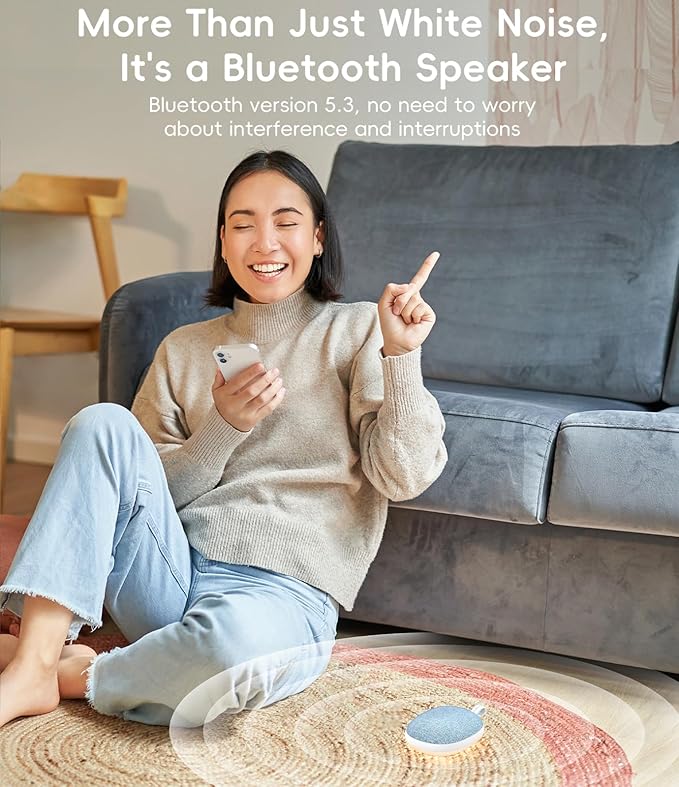 Portable White Noise Sound Machine: Baby Sleep Soother, Bluetooth Speaker, Rechargeable Battery, 4-Speed Timer, 6 Soothing Sounds Adult Therapy Aid for Trave (Blue, Portable)