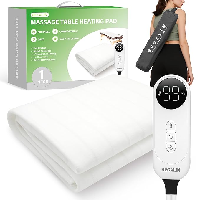 Massage Table Warmer Heating Pad Professional SPA Massage Bed Warmer with 9 Hour Timer, 9 Heat Settings, Overheat Protecti...