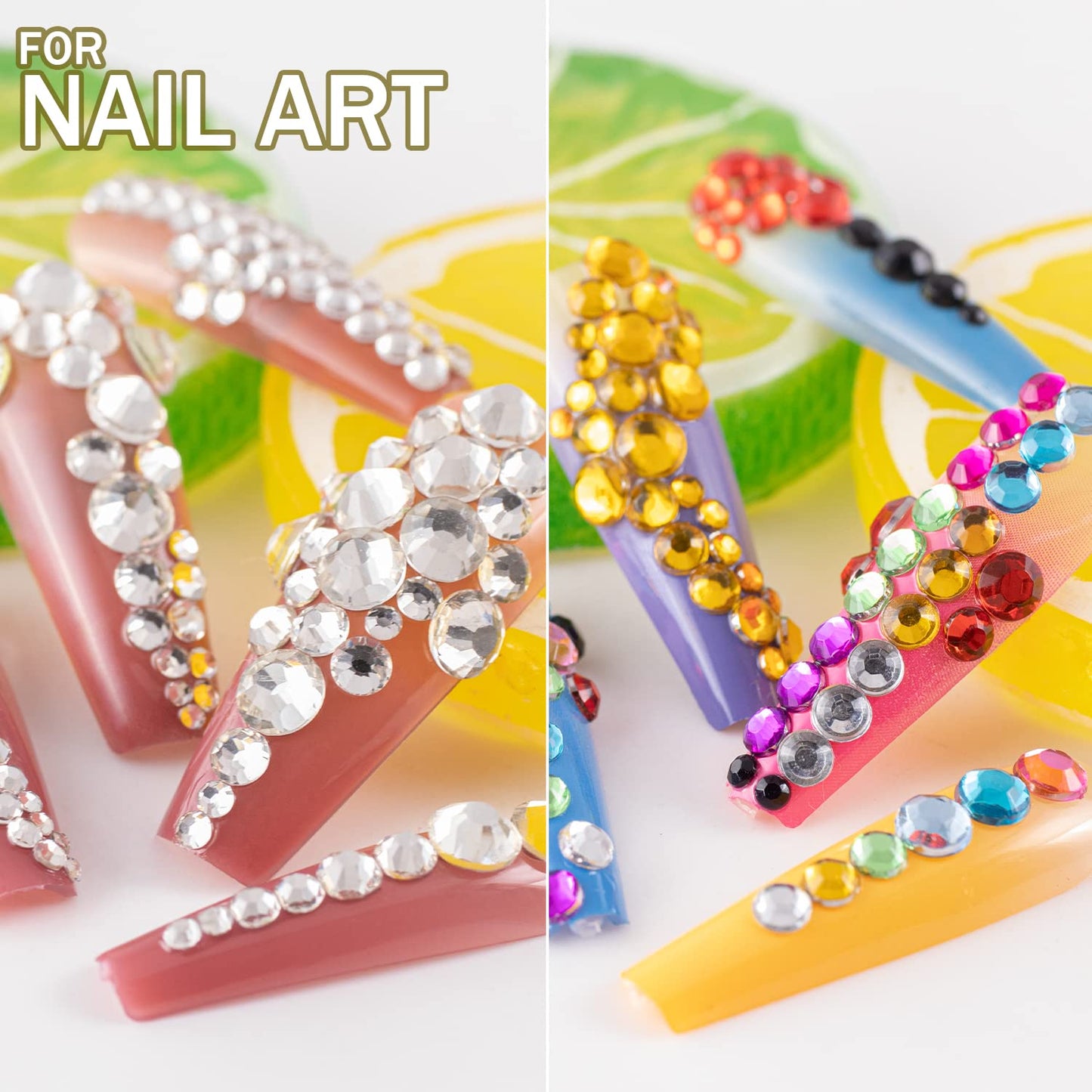 Two Packs of Flatback Rhinestones 4520 Pcs Colorful Nail Art Rhinestones Flatback Crystal Colorful+Transparent White Rhinestone
