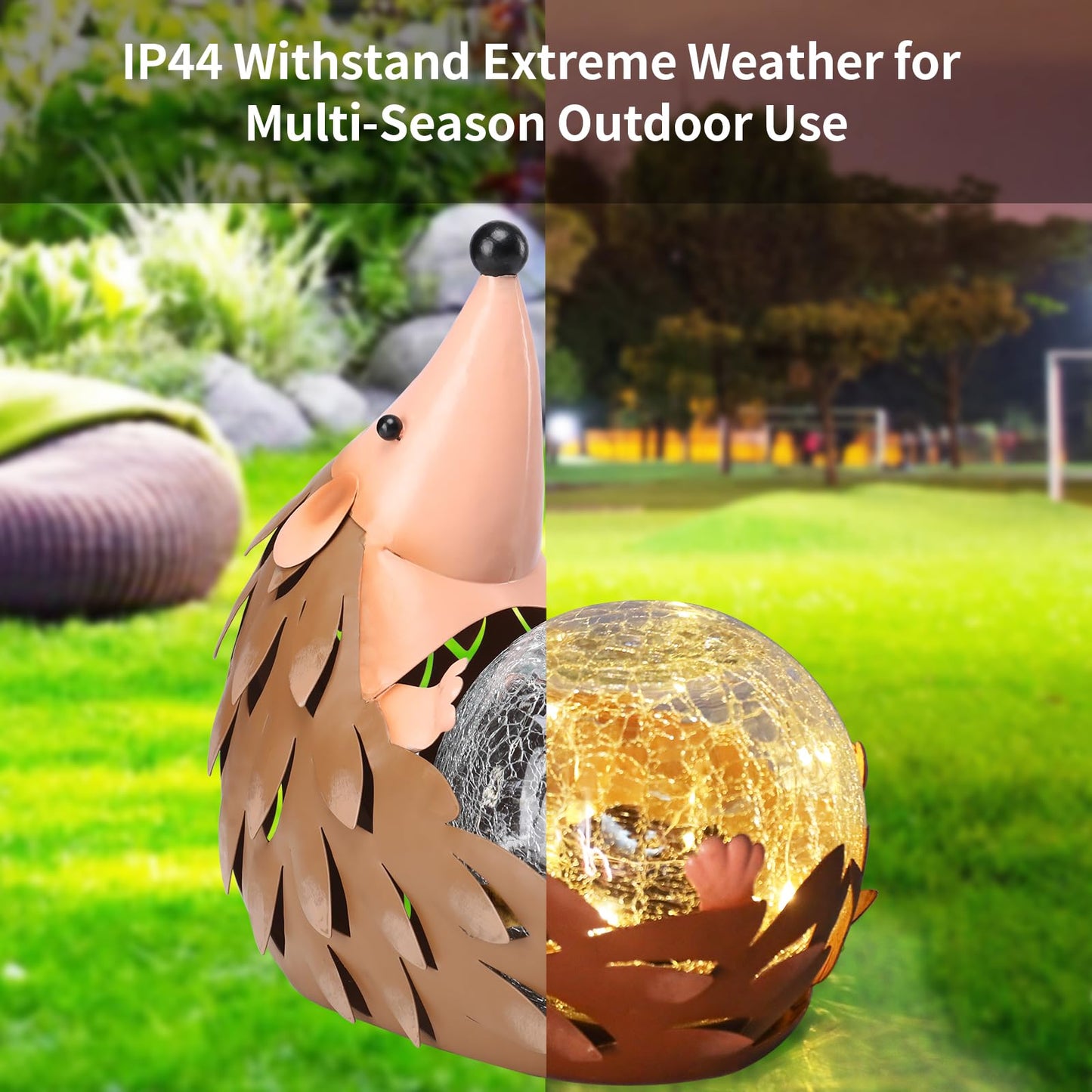 MUMTOP Solar Lantern - Waterproof Hedgehog Outdoor Light, Metal Garden Decor, Brown, Model 4822111