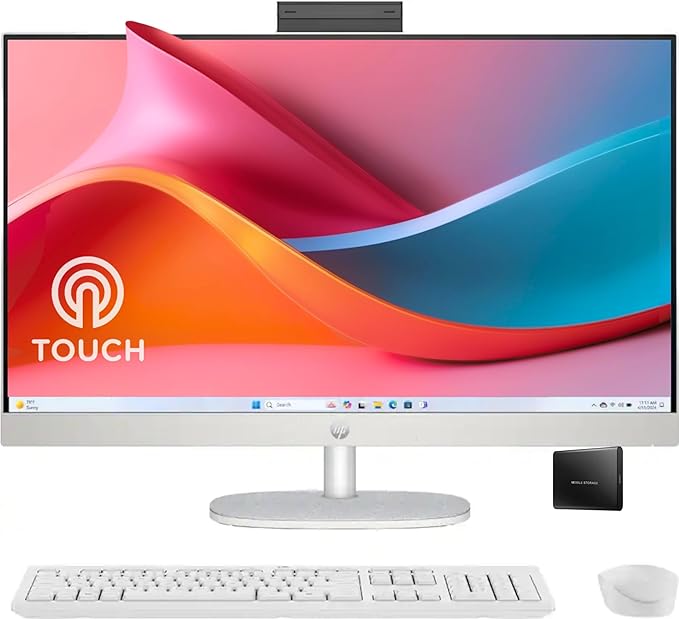 HP 27" FHD Touchscreen All-in-One Desktop Computer, 16GB DDR5 RAM, 1.5TB Storage(1TB SSD and 512GB External), AMD Ryzen 5 ...