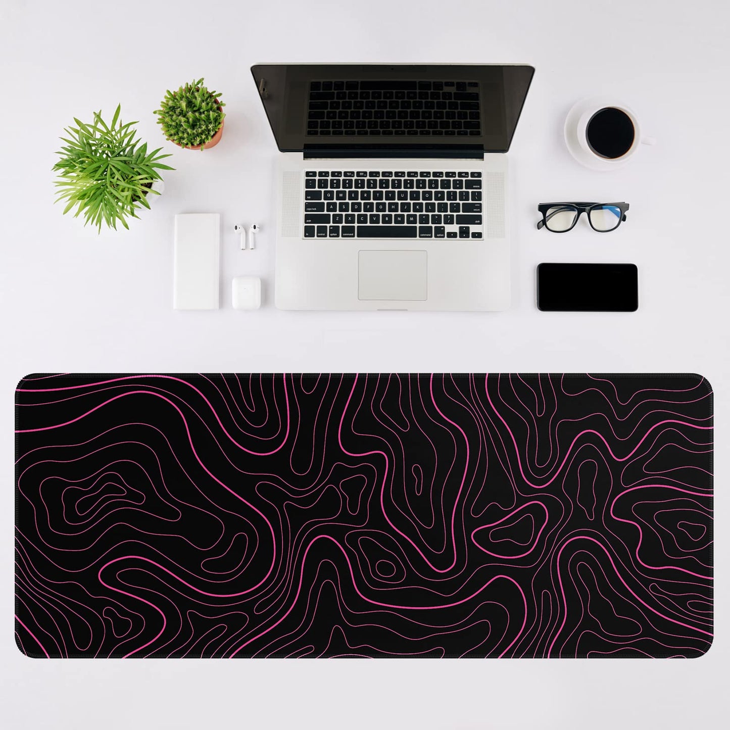 DIGSOM Mouse Pad Gaming Mousepad 31.5 x 11.8 in Large Mouse Pad for Keyboard and Mouse with Anti-Slip Rubber Base, Keyboard Pad XL Mouse Mat for Home and Office(Black with Red Topographic Line)