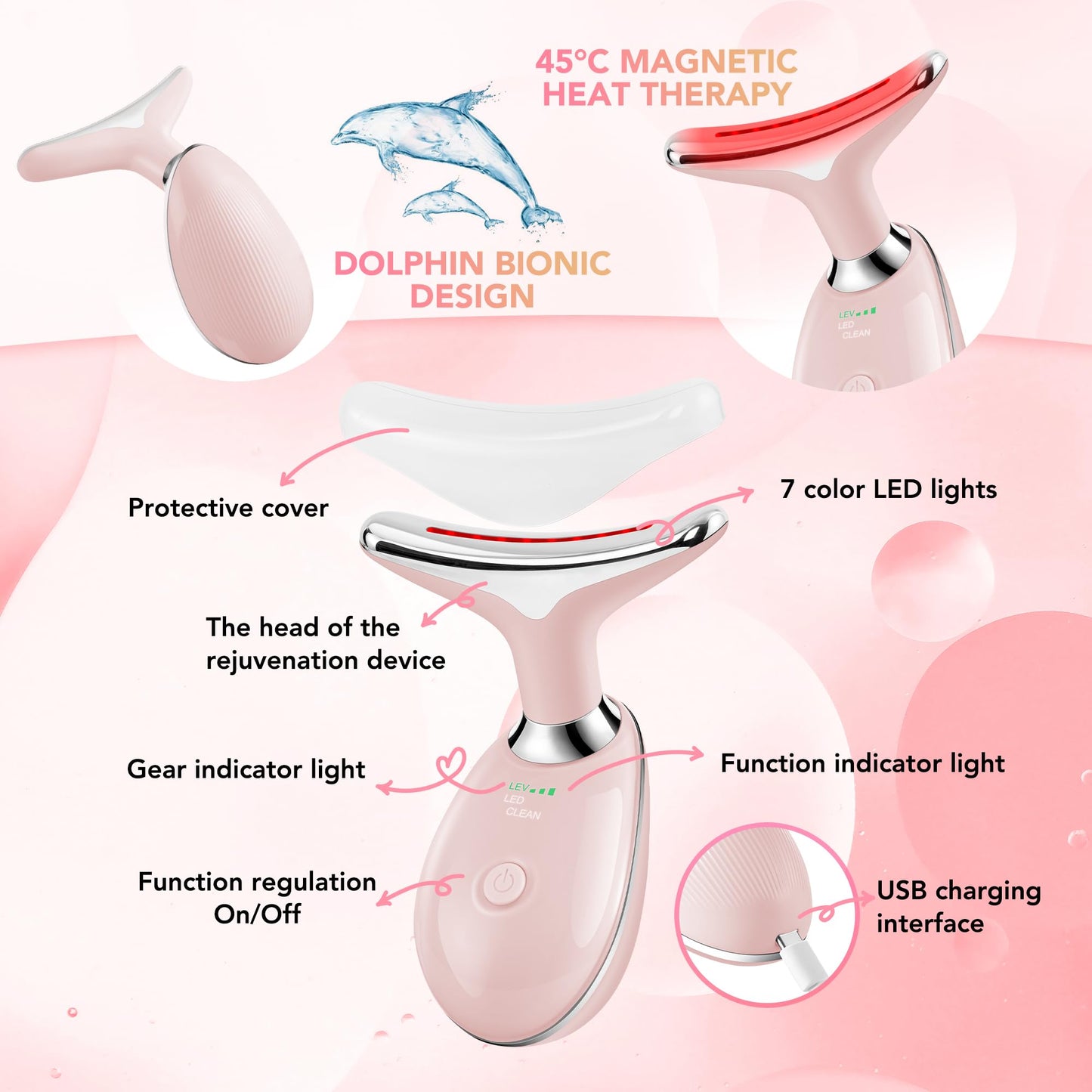 Red-Light-Therapy-for-Face, Facial Massager Wand Tool with 7 Color - Birthday, Christmas, Mothers Day, Valentines Day, Self Care